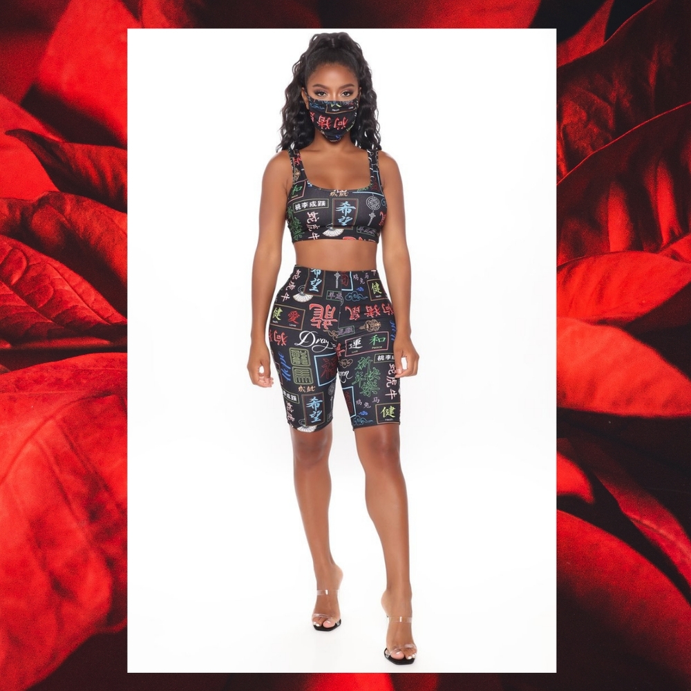 Think Of Me 3 Piece Biker Short Set - Black/combo